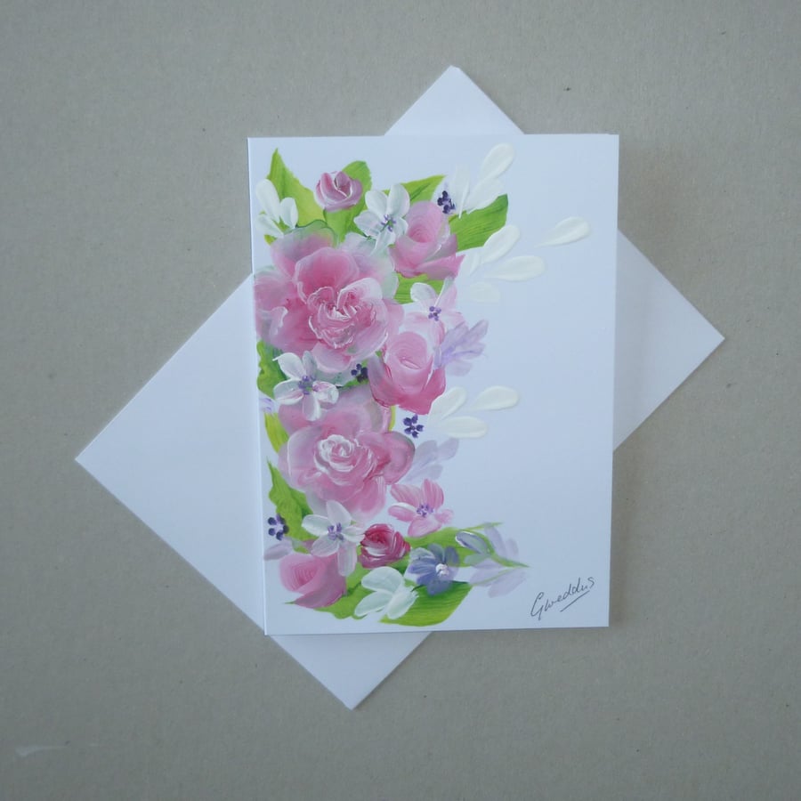 original hand painted floral blank greetings card ( ref FA 336 K1 )