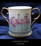 Pink Flamingos. Large two handled bone china loving cup. Handpainted . - Image 7