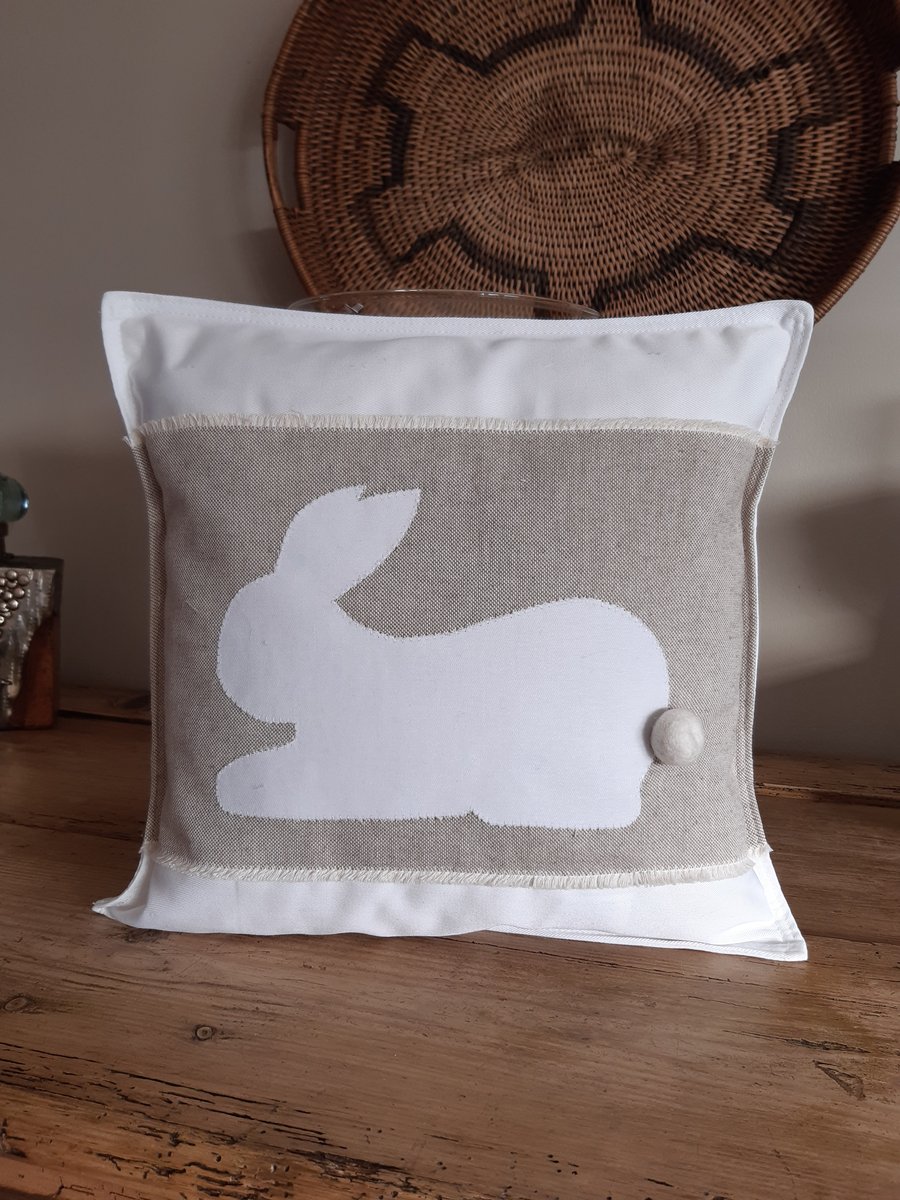 Rabbit Cotton and Hessian Cushion