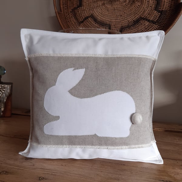 Rabbit Cotton and Hessian Cushion