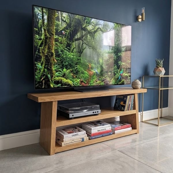 Handmade Rustic Solid Wood TV Stand - Angled Console Table - Reclaimed Timber