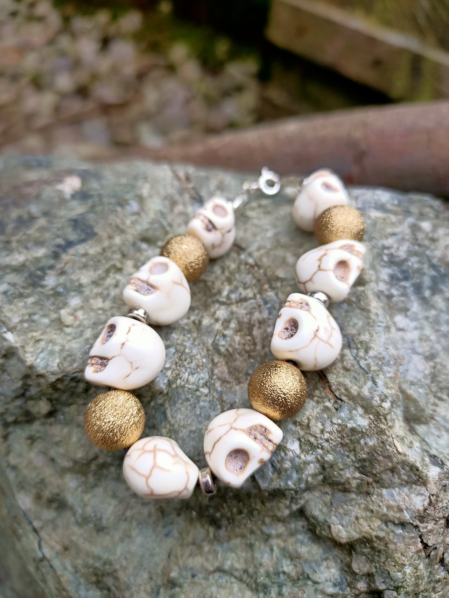 Skull Bracelet with Sterling Silver Clasp