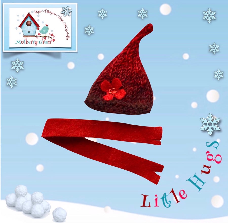 Garnet Shaded Pixie Hat and Scarf Set