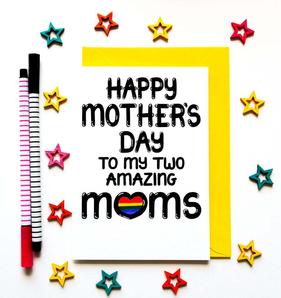 Gay, Lesbian, LGBTQ Mothers Day Card For Two Mums From Son, Daughter