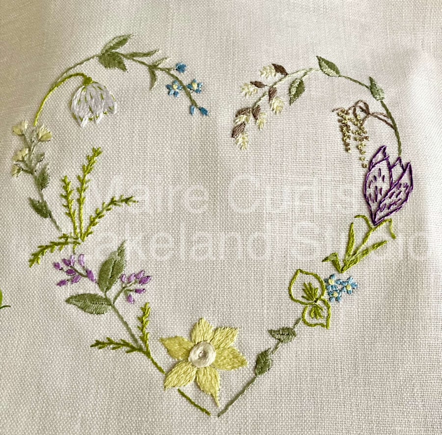 Spring Heart Irish LInen Embroidery Kit