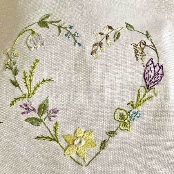 Spring Heart Irish LInen Embroidery Kit