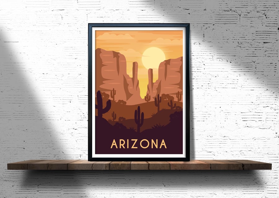 Arizona retro travel poster, USA travel poster