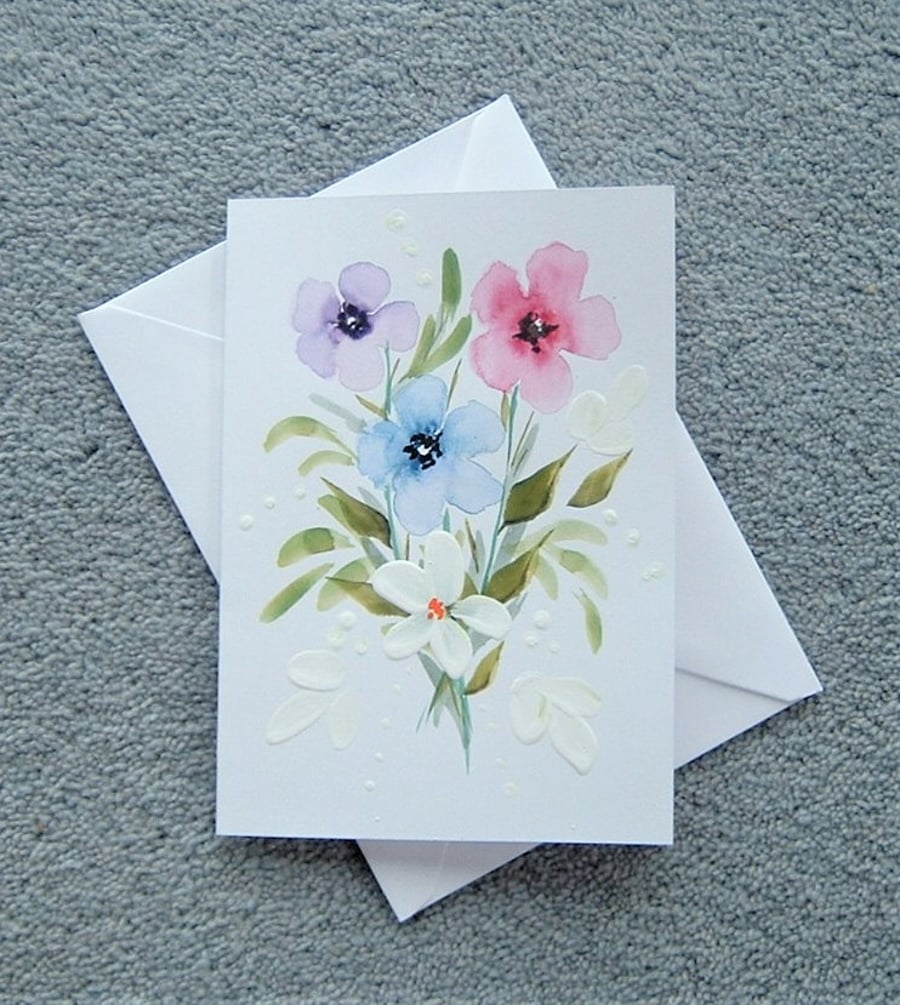 original art hand painted floral blank greetings card ( ref F 99 )