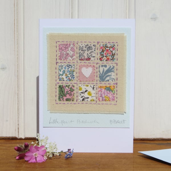 Little Heart  Patchwork, sweet little hand-stitched card with Liberty Cottons