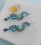 Aqua Blue Beaded Ocean Wave Statement Earrings - Image 6