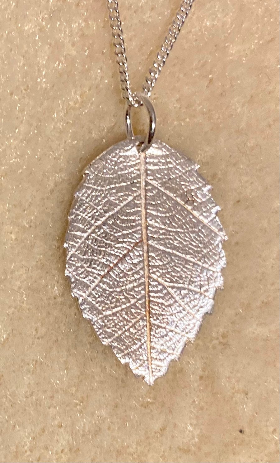 Silver leaf necklace, beautiful texture 