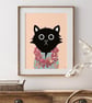 Tropical Wall Art, Cat Wall Art Print, Hawaii Print, Hawaiian Style, A4 - Image 1