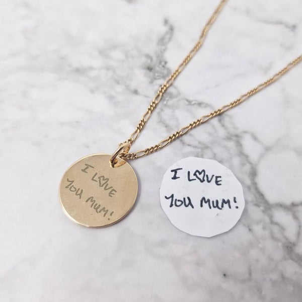 Gold Vermeil Plated Actual Kids Drawing Necklace, Gift For Mum, Gift For Mom, Pe