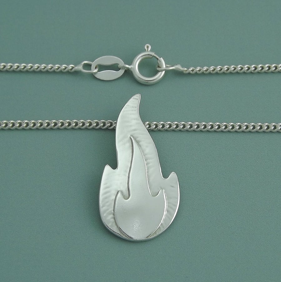Large Sterling Silver Flame Pendant  Renewal & Transformation Jewellery