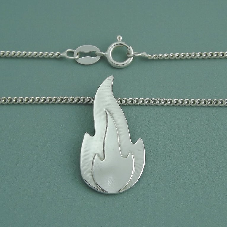 Large Sterling Silver Flame Pendant  Renewal & Transformation Jewellery