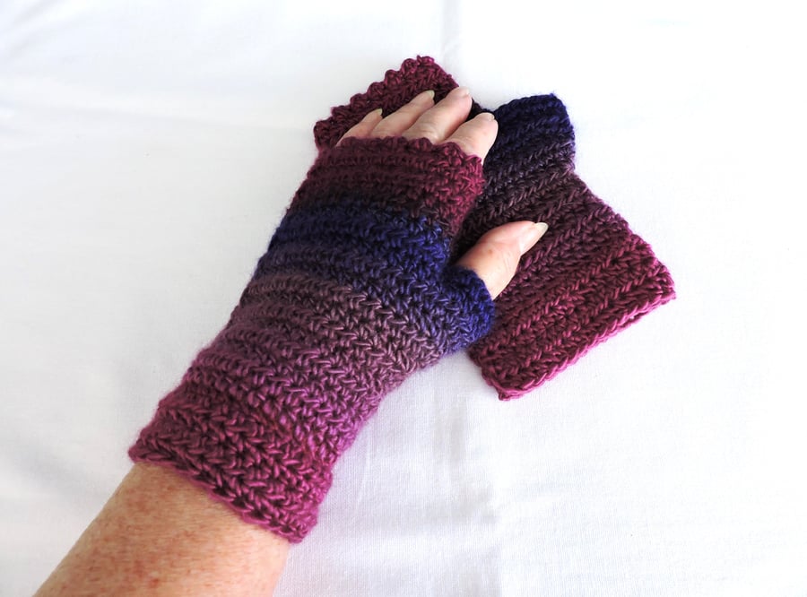 Crocheted Fingerless Mitts Grape Purple Pink