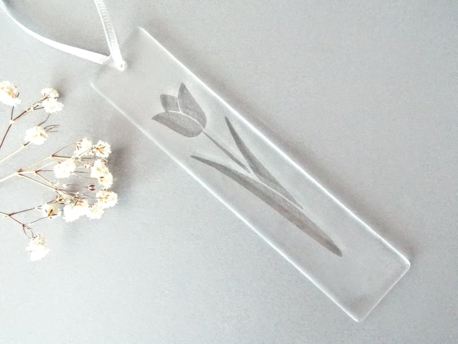 Fused Glass Tulip Flower Hanger Sandblasted