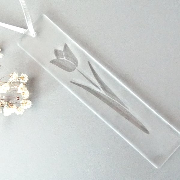 Fused Glass Tulip Flower Hanger Sandblasted