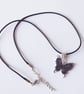 Enamelled Butterfly Snake Pendant with Adjustable Black Cord Necklace - Image 3