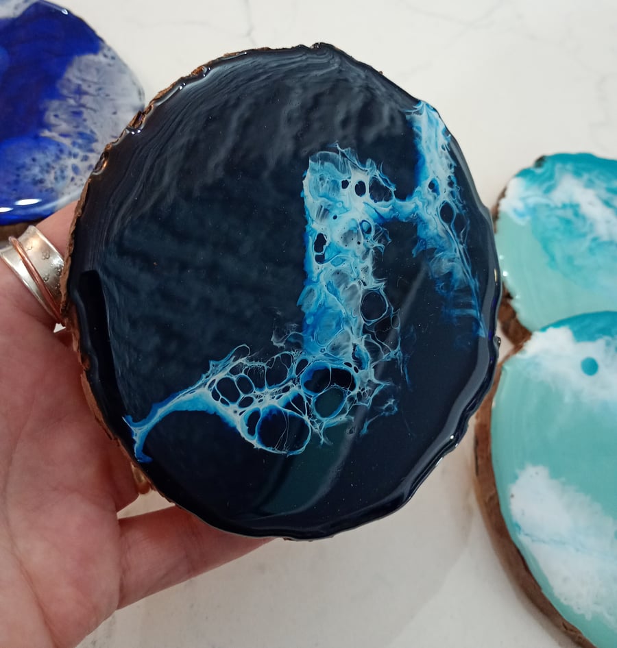 Wood and resin seascape coasters