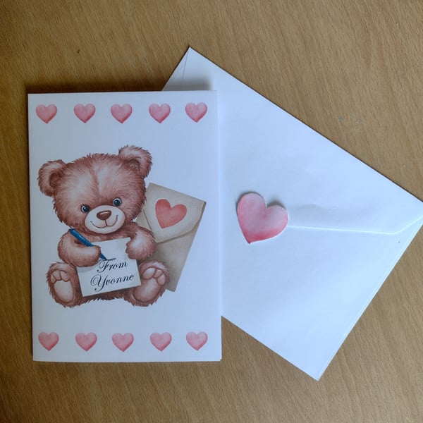 6 x Teddy Bear Notelets with envelopes and heart stickers - Personalised