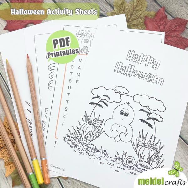 Halloween Activity Colour in Sheets - PDF Printables - Kids Activity Sheets 