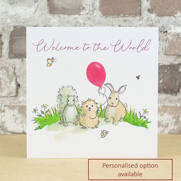 New Baby Card New Baby Girl Card -  Personalised name option available