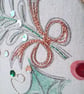 Lino Printed and Hand-Stitched Festive Wreath, Bronze Bows and Gold Swirls - Image 4