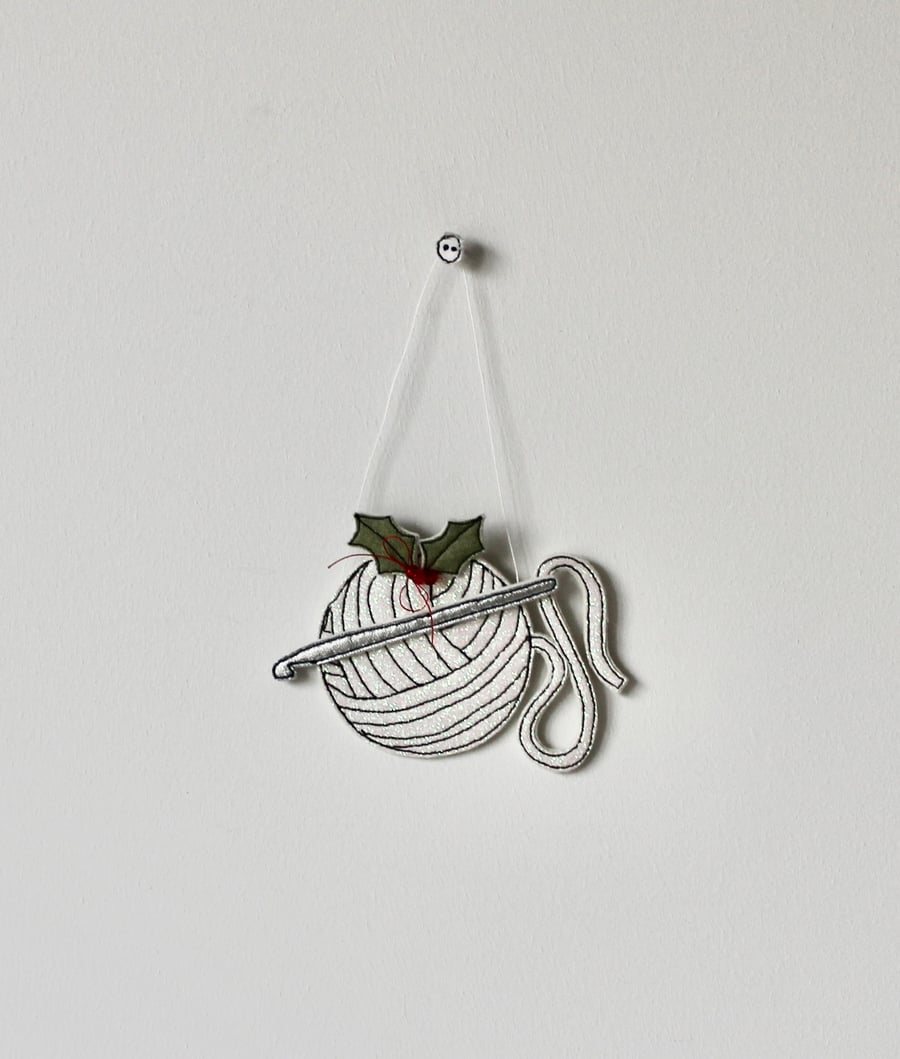 'Wool, Crochet Hook and Holly'-Hanging Decoration