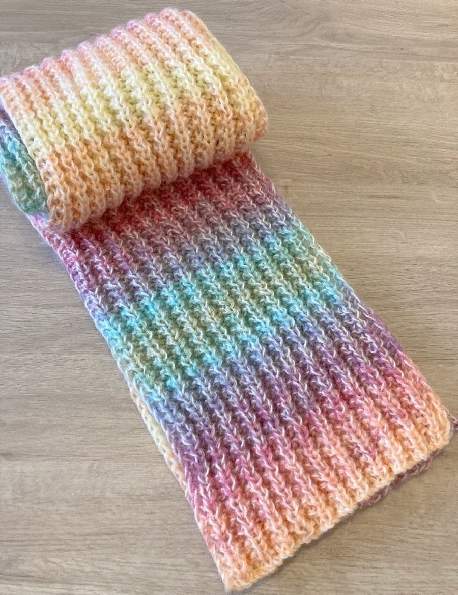 The Knitted Fusion Scarf - Pastel Rainbow Colours