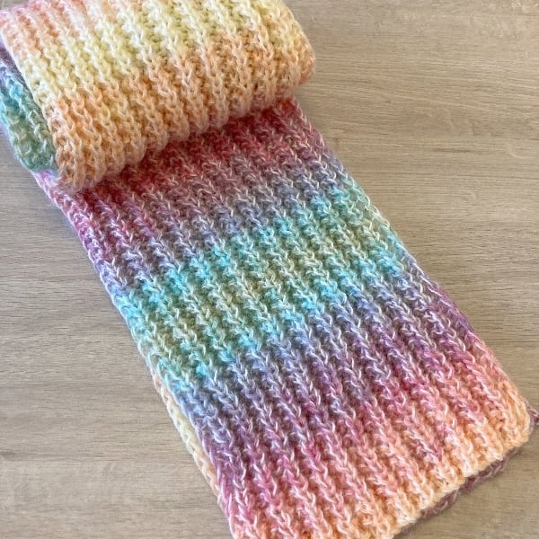 The Knitted Fusion Scarf - Pastel Rainbow Colours