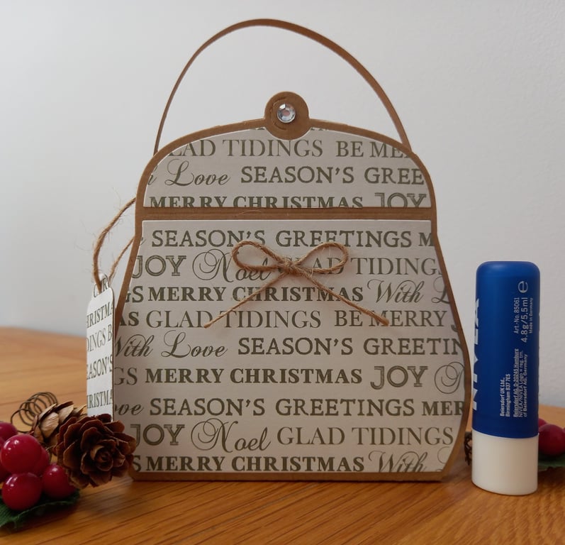 Season's Greetings Handbag style Christmas gift bag, handmade