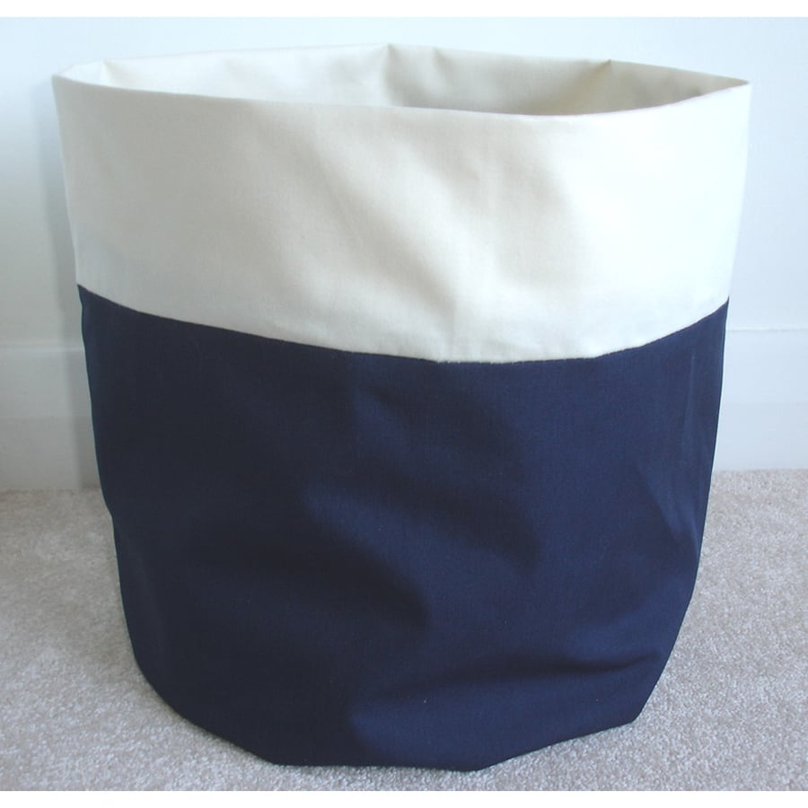 Storage Bin Basket Navy Blue and Cream - MEDIUM SIZE