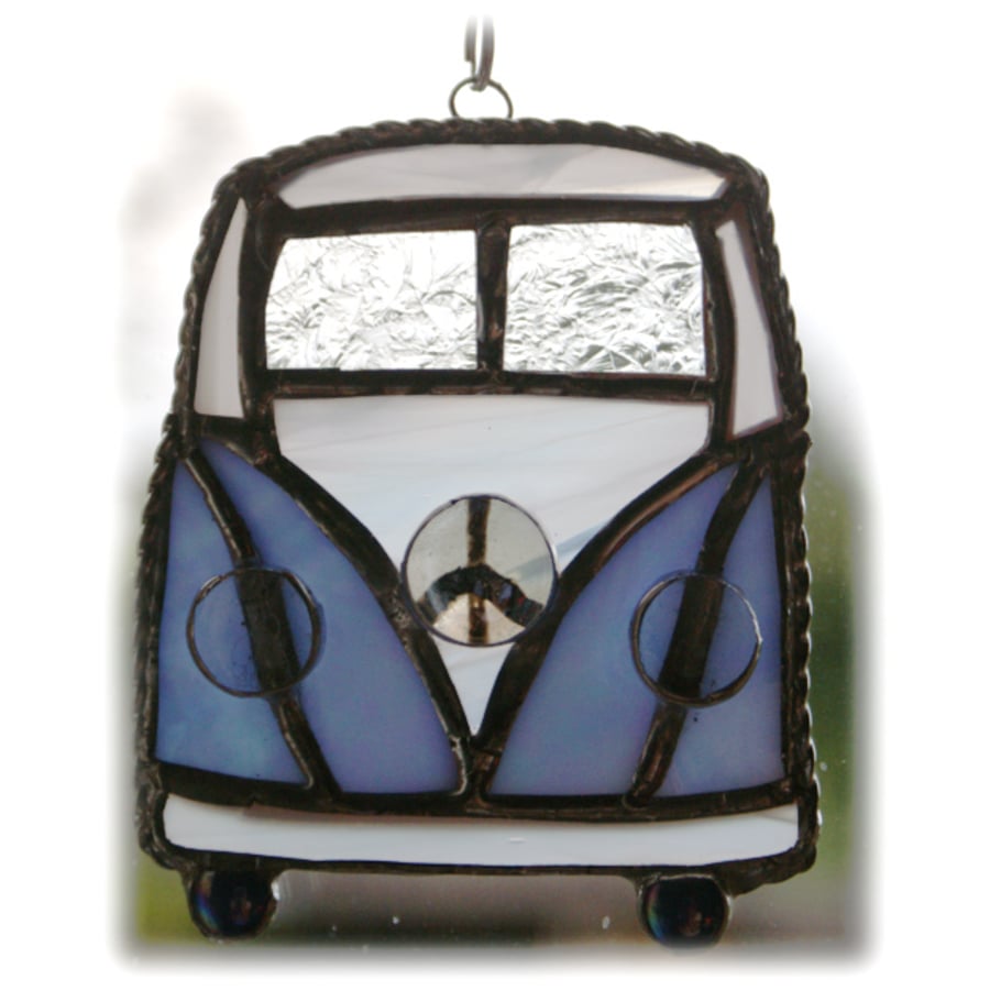 SOLD Campervan Suncatcher Stained Glass Blue Camping Holiday 022