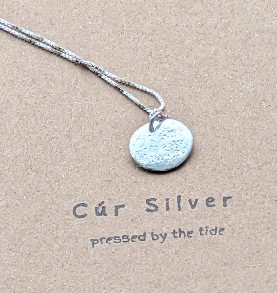 Fine Silver Textured Single Disc Necklace Pendant on Silver Chain