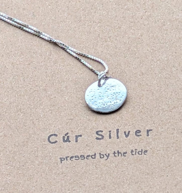 Fine Silver Textured Single Disc Necklace Pendant on Silver Chain