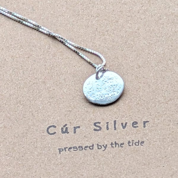Fine Silver Textured Single Disc Necklace Pendant on Silver Chain