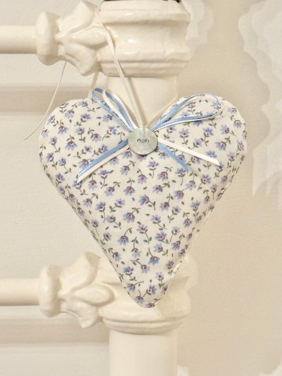 BLUE  FLOWERS FABRIC HEART DECORATION