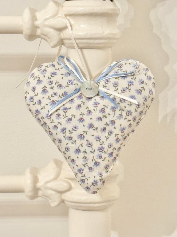 BLUE  FLOWERS FABRIC HEART DECORATION