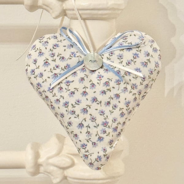 BLUE  FLOWERS FABRIC HEART DECORATION