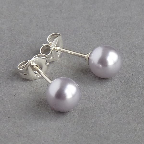 Small 6mm Lavender Stud Earrings - Lilac Glass Pearl Studs - Jewellery for Women
