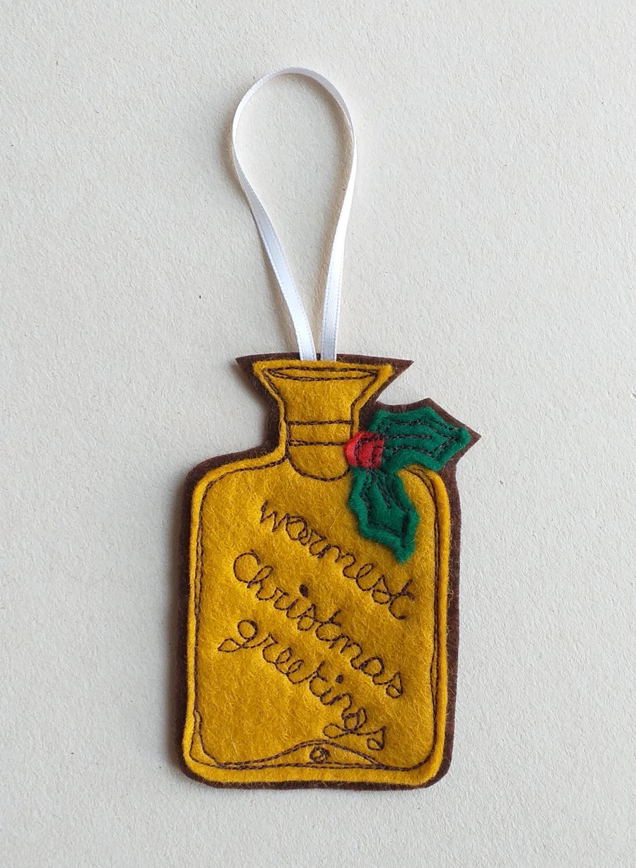 Felt Hot Water Bottle Christmas Tree Decoration