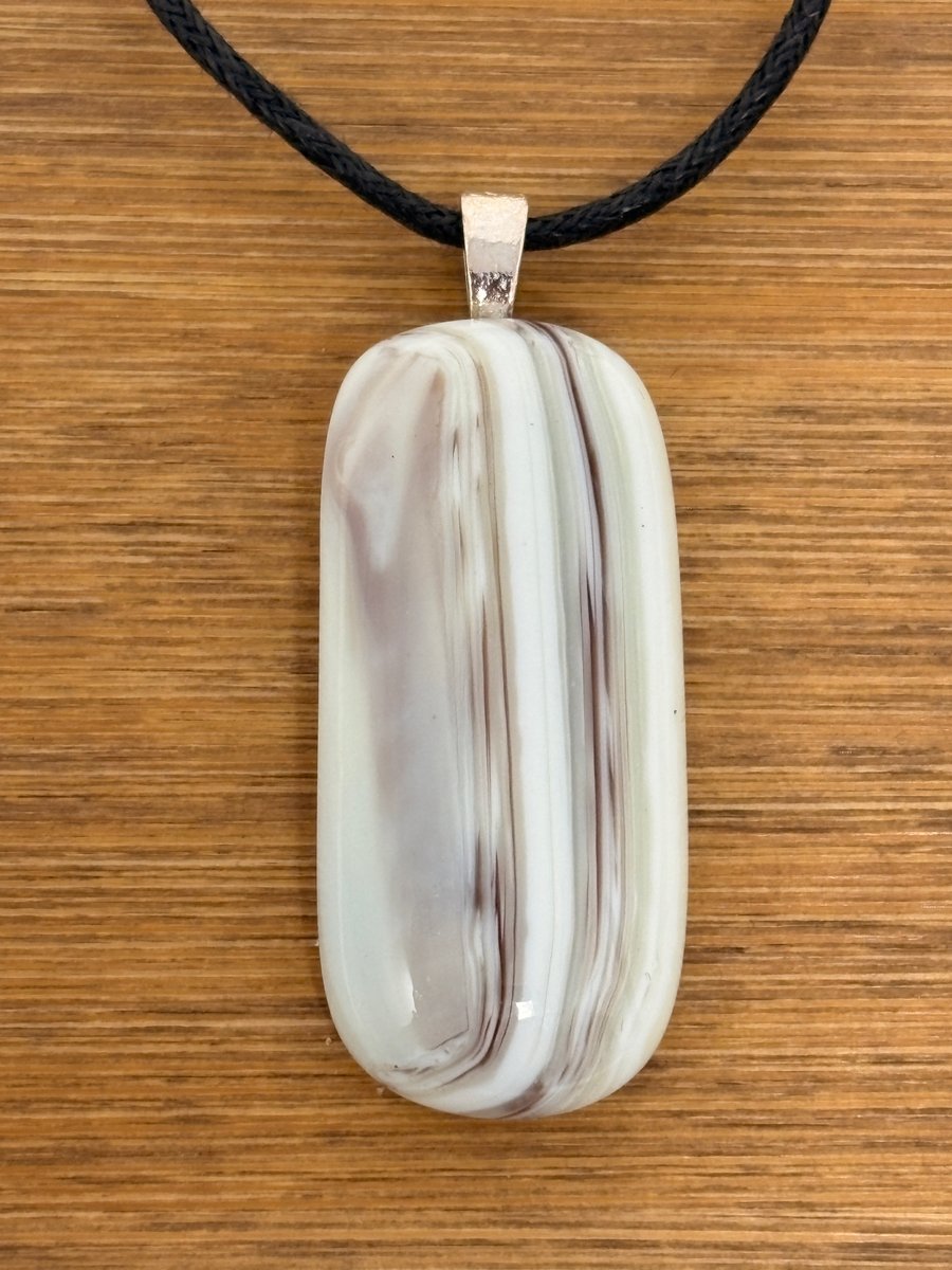 Streaky Cream and Brown Fused Glass Pendant
