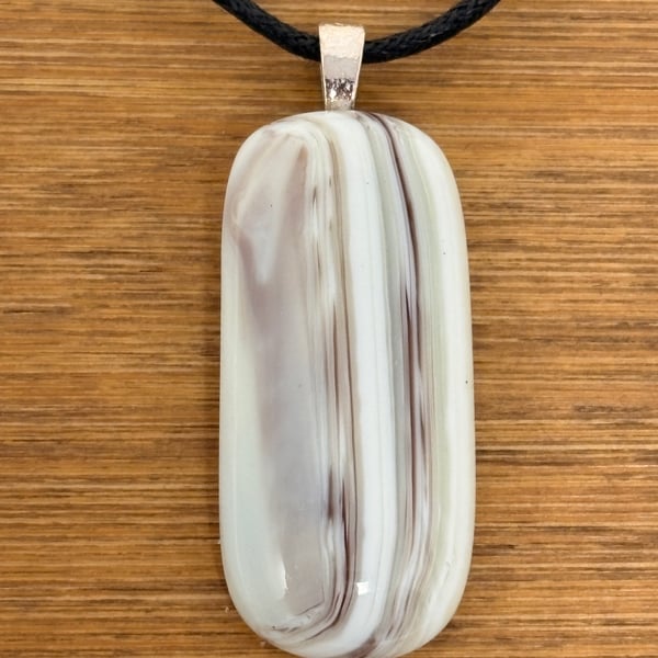 Streaky Cream and Brown Fused Glass Pendant