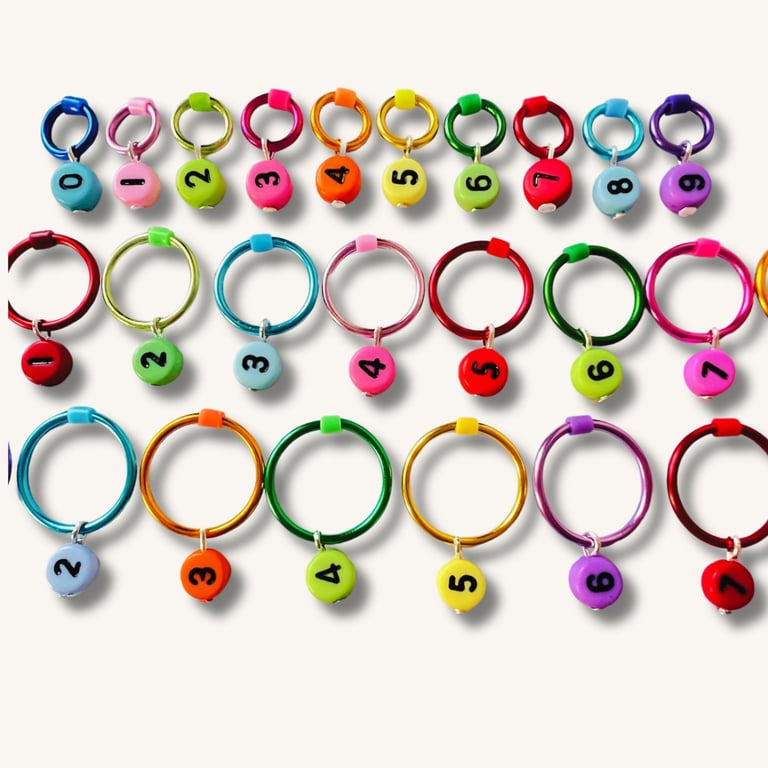Rainbow Stitch Markers for Knitting - Number Set