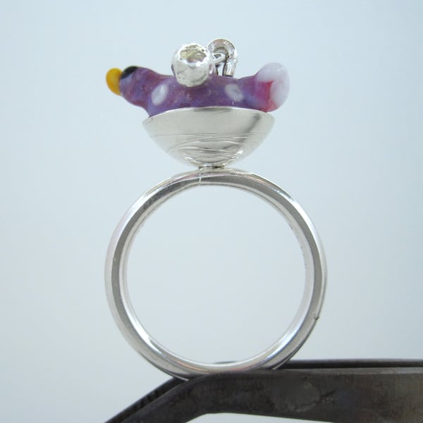 Springtime Bird Nest Silver Ring - (made by artist maker)