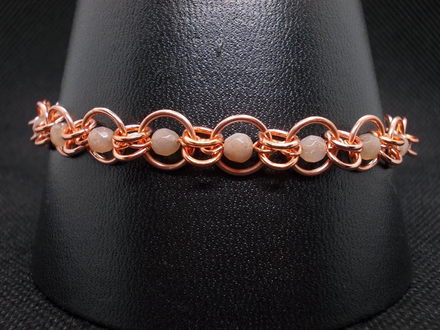 SALE - Peach moonstone chainmaille bracelet