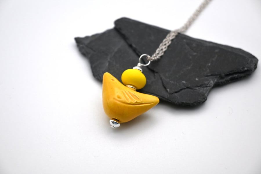 yellow ceramic bird pendant necklace