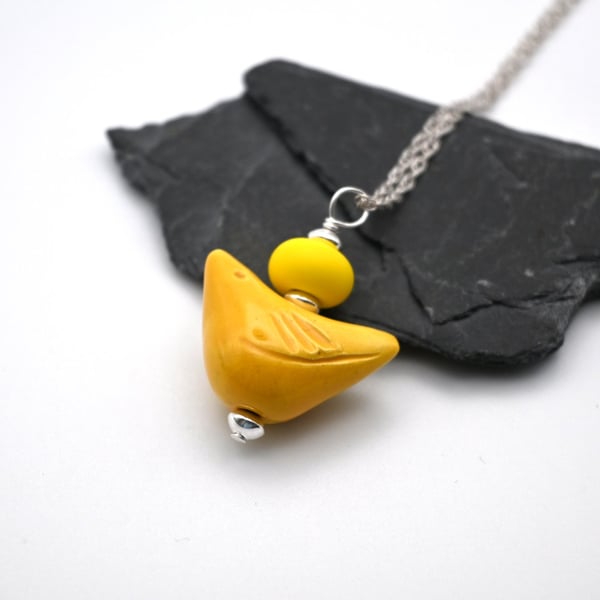 yellow ceramic bird pendant necklace
