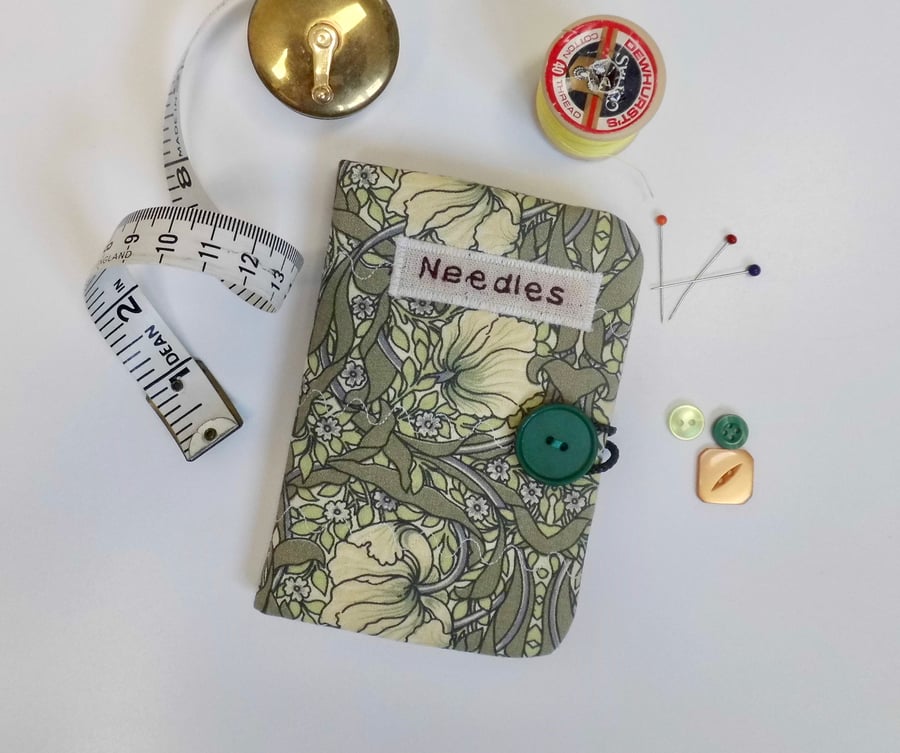 Sewing needle case in William Morris Pimpernel print fabric